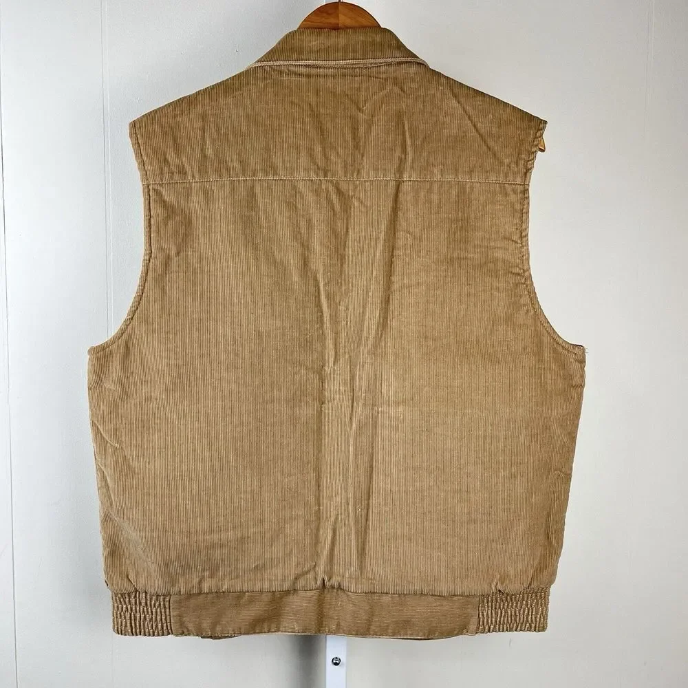 Vintage 70s Lee Corduroy Vest Tan Quilted Lining USA Retro Indie Mens Large